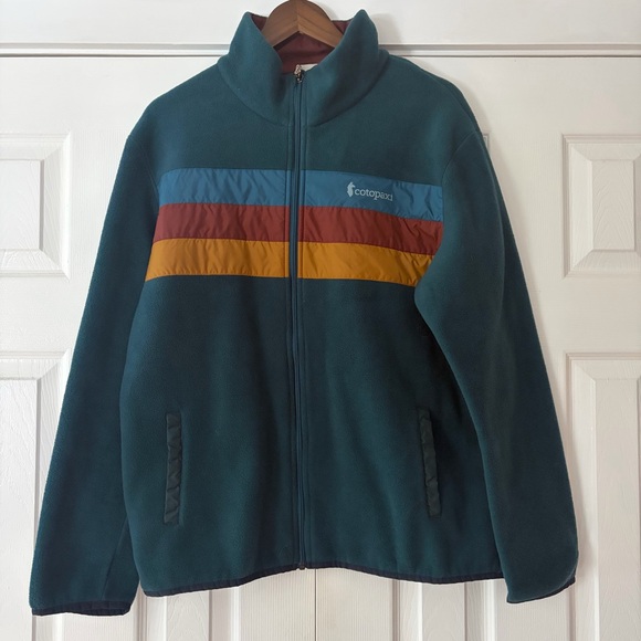 Cotopaxi Teal and Burgundy Teca Fleece Full Zip Jacket Size Large EUC Note: Logo